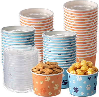 24 Pcs 8 Oz Paw Print Ice Cream Cups Bulk with Lids Pup Cups for Dogs Disposable
