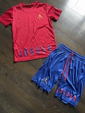 Nike Jordan Men's Sport Dri-Fit Shorts  T Shirt 2 Pc Set Navy/Red Size Small