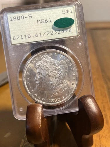 PCGS 1880-S Morgan Silver Dollar MS61 Rattler Holder CAC