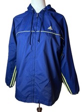   PRICE    VTG ADIDAS Windbreaker w/Hood BLUE with YELLOW Logo  Trim Women's L