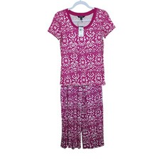 Lauren Ralph Lauren Pink White 100 Cotton Coord Pajama Set PM Short Sleeve