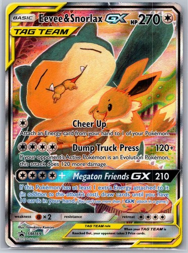 Eevee & Snorlax GX - SM169 Holo Promo Sun & Moon Promo Pokemon Moderately Played