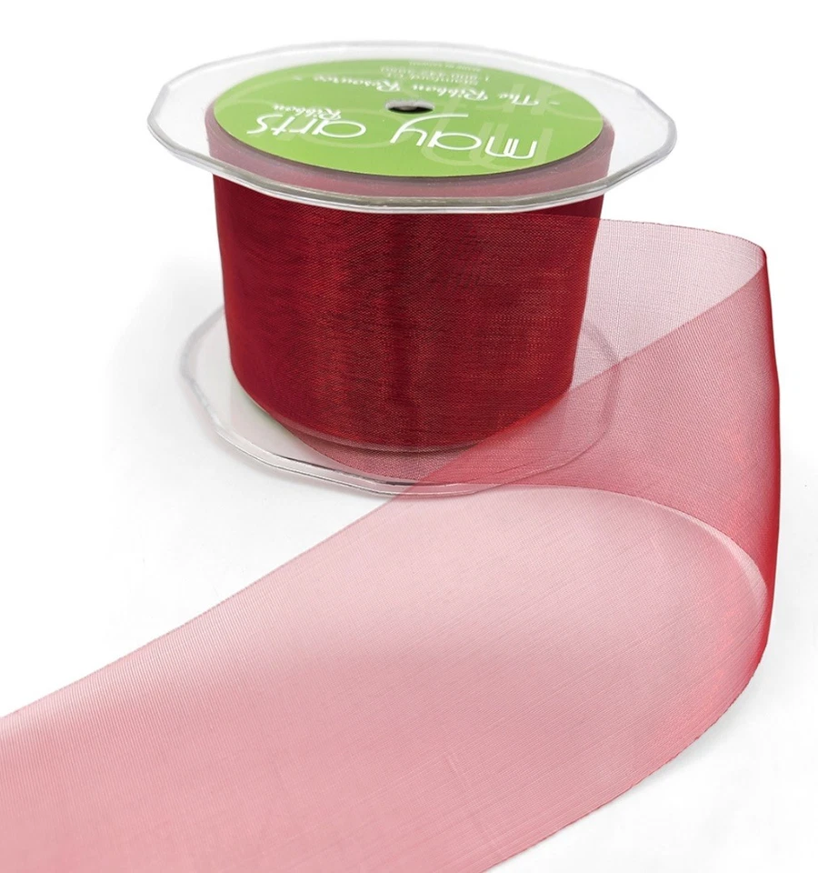 2 Inch Sheer Twinkle Organza Ribbon – May Arts – Dark Red - 50 Yards - Image 2 of 2