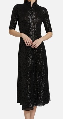Rosetta Getty Women's Black Sequined Mock Turtleneck Midi-Dress Size M