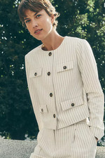 NWT ANN TAYLOR DUSTY IVORY MELANGE PINSTRIPE CREW NECK JACKET SZ 2