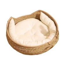 Cat Bed Cotton Rope Woven Cat Bed with Pillow and Cushion All Season Indoor Weav