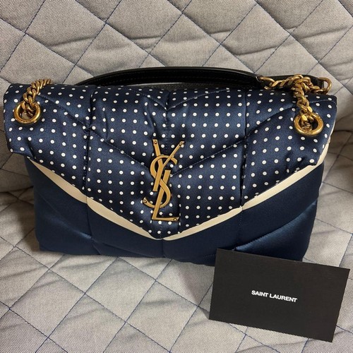 Saint Laurent LouLou Puffer Small Shoulder Bag Blue Polka Dot Fabric Women YSL