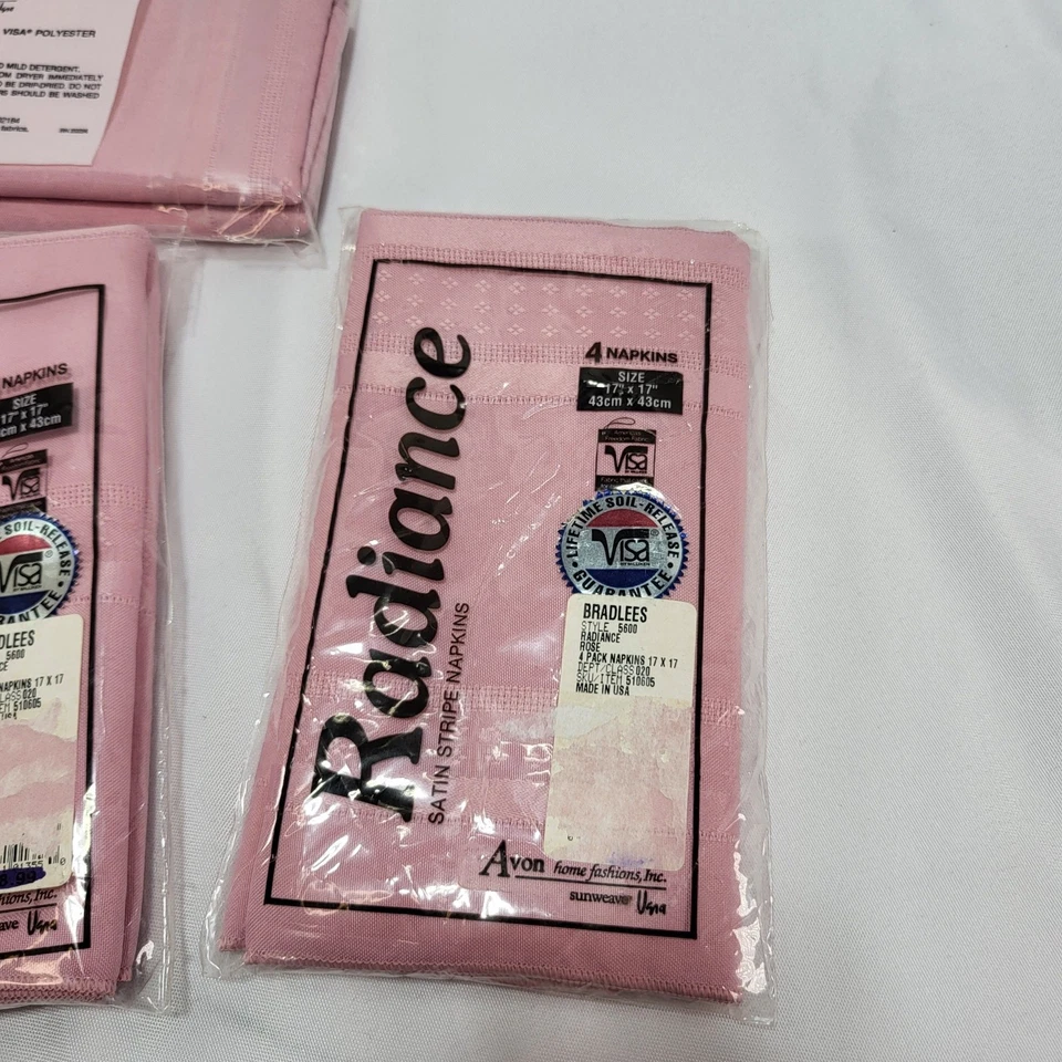 Lot of 3 Pink Radiance Satin Stripe 4 pack 17" x 17" Dinner Napkins Avon Home - Image 2 of 3
