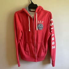 Abercrombie & Fitch Women’s Full Zip Hooded Logo Hoodie Pockets Pink M