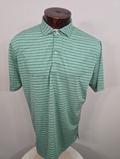 Johnnie O Mens Large Green Blue Striped Short Sleeve Golf Polo Shirt