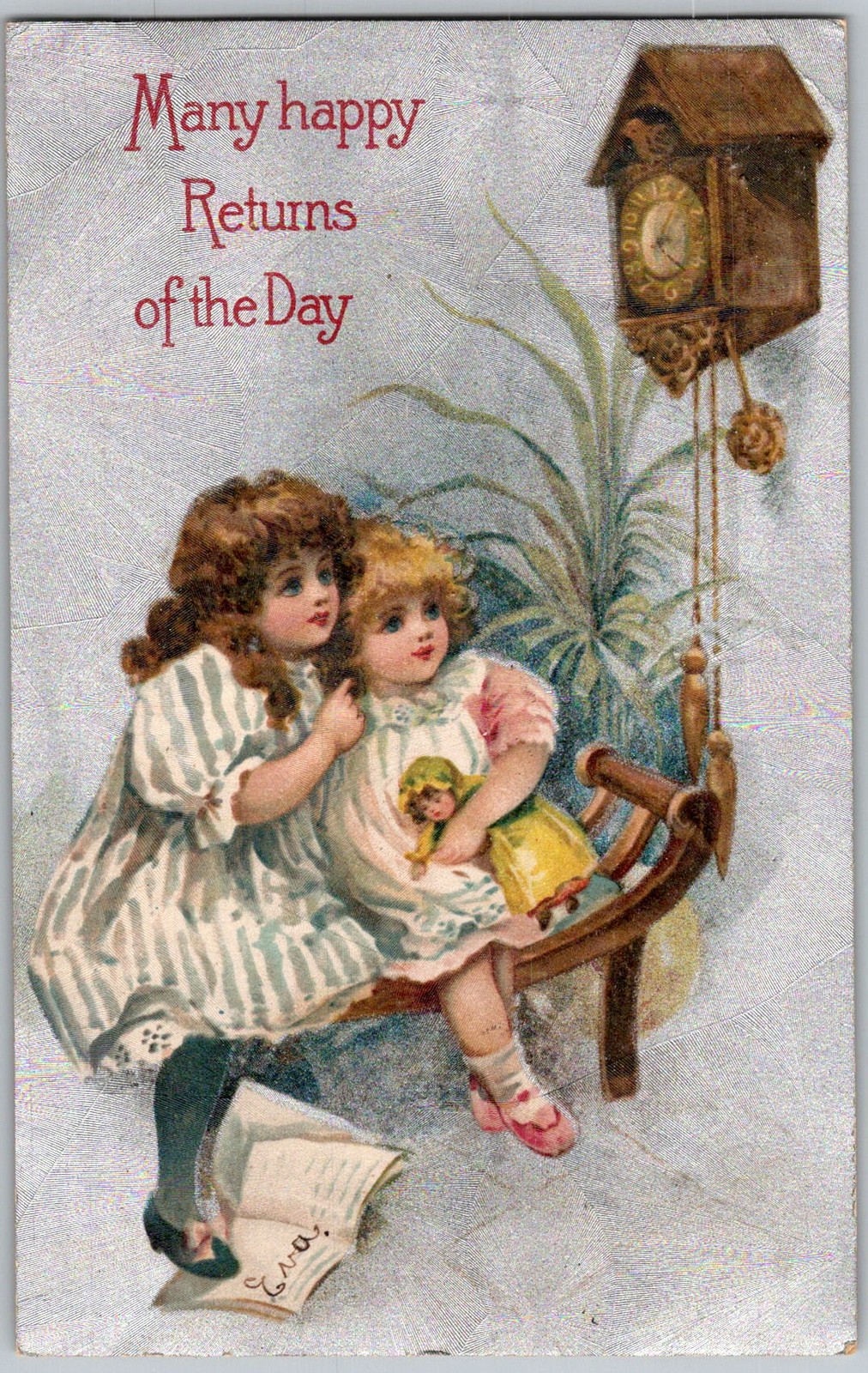 Antique Postcard Children Cuckoo Clock Greenville, IL 1910s