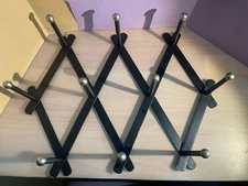 Black&silver Metal MCM Accordion Expandable 10 Peg Hat Coat Towel Wall Rack 