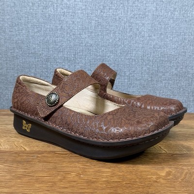 Alegria Paloma Mary Jane Shoes Women s 41 EU 10.5-11 US Brown Floral Leather