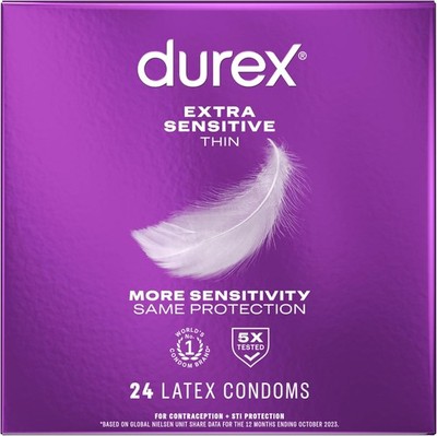 Durex Extra Sensitive Thin Lubricated Latex Condoms, 24 Count