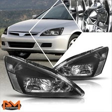 For 03-07 Honda Accord JDM Black Housing Headlight Clear Side Corner Lamps Pair