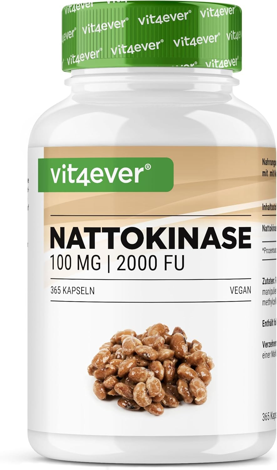 Nattokinase 100mg 365 Capsule Vegane - Scorta 12 Mesi 20.000 FU/g