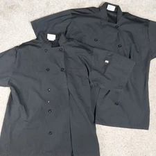 Uncommon Threads Chef Coat Short Sleeve Black Medium Button Up Bundle Lot 2