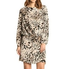 NWOT Vince Camuto Leopard Beige Black Blouson Slouch Waist Long-Sleeve Dress- S