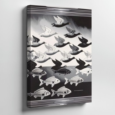 Wall Art  Canvas a Surreal Black and White Optical Illusion Illustration