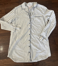 VICTORIA'S SECRET Night Shirt Button Down Classic Blue/White Striped Sz Small S