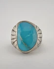 Vtg Navajo Cast Sterling Silver Webbed Fox Turquoise Stamped Men's Ring 13.3g
