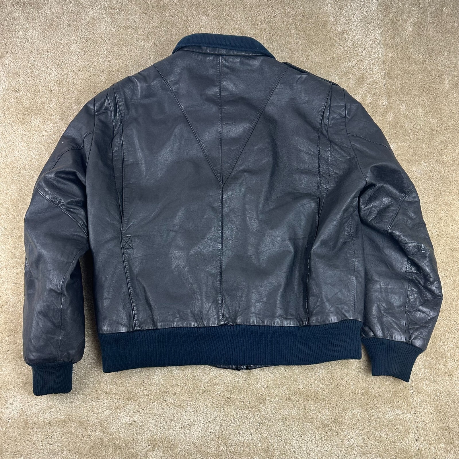 Guy Laroche Paris Mens Bomber Jacket L Leather Zip Up snap Black