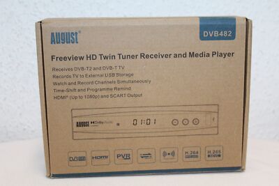 August Freeview HD Twin Tuner Receiver Media Player DVB482 Neu Rechnung MwSt