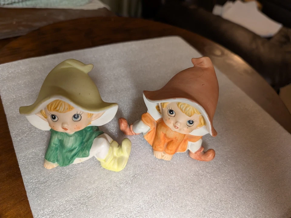 Set of 2 Homco Pixie Elves Elf Figurines #5213 Ceramic Porcelain As Is - Image 4 of 4