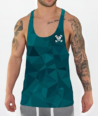 Türkis Geometrisch Allover-Druck Bodybuilding Muskel Weste Fitness Kleidung Männer Stringer