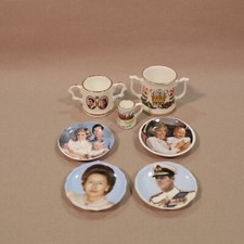Royal Family Miniature Decorative Commemorative Plates and Loving Cups Set x 7