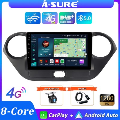 DAB+ 4G+64G Autoradio Android 14 Carplay GPS für Hyundai i10 II BA IA 2013-2019
