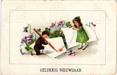 CPA AK Tiny Boy and Girl with a Huge Letter - Artist Signed CHILDREN (1293443)