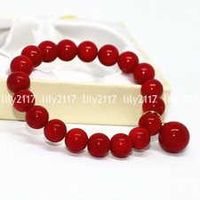 Natural 8/10MM Red Coral Gemstone Round Beads Pendant Jewelry Bracelet 7.5''