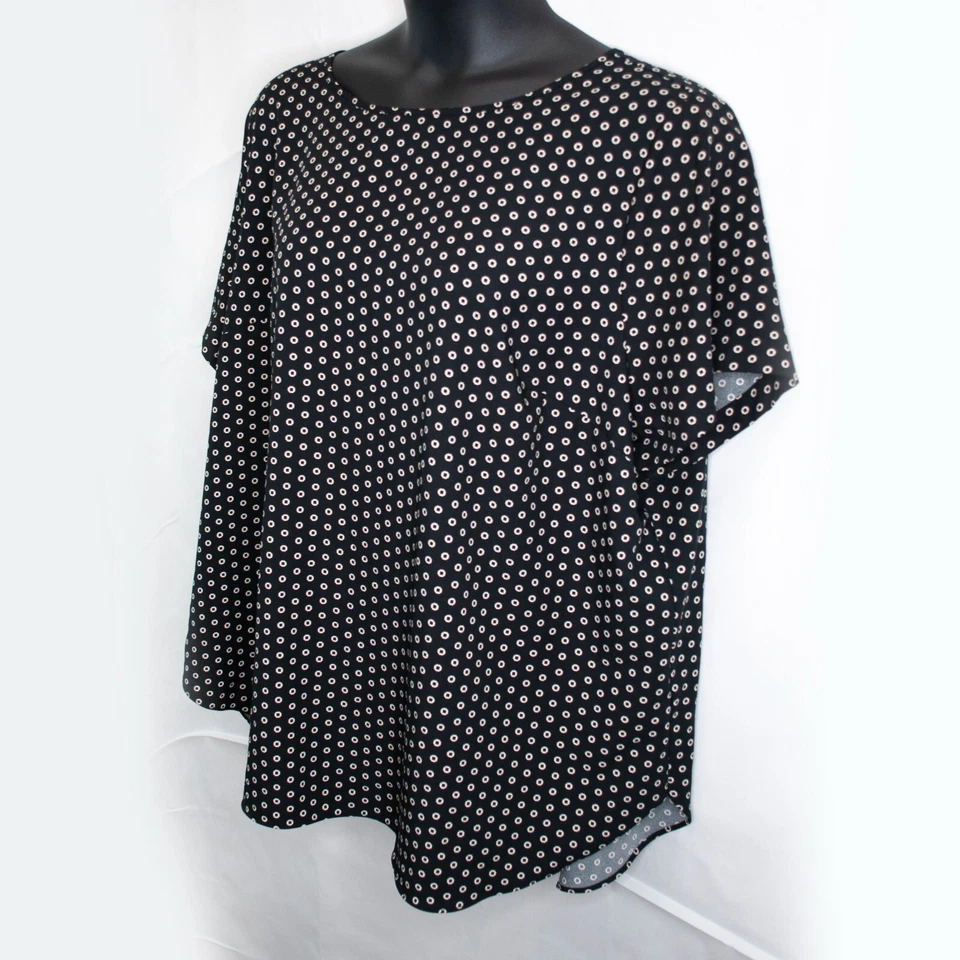 Ava & Viv 几何印花上衣女式 3X 黑色加大衬衫纽扣背面工作 FF02X — 第 2/4 张图片