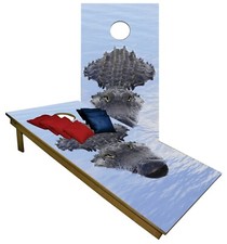 CORNHOLE BEANBAG TOSS GAME w Bags Game Boards Gator Swamp Green WaterSet