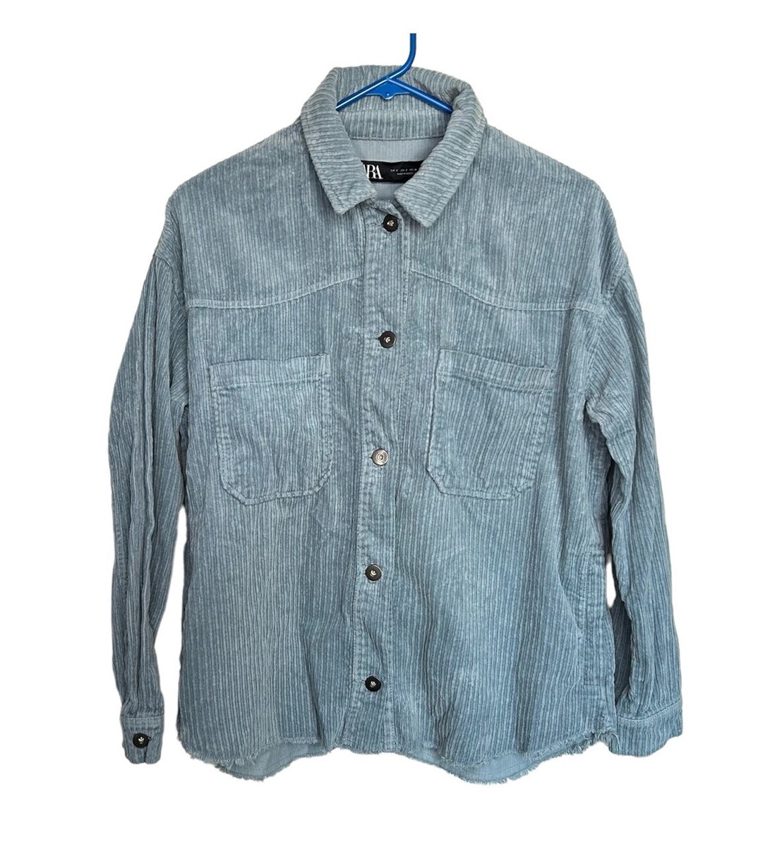ZARA Blue Corduroy Shacket Loose Fit Overshirt Size Small VGC
