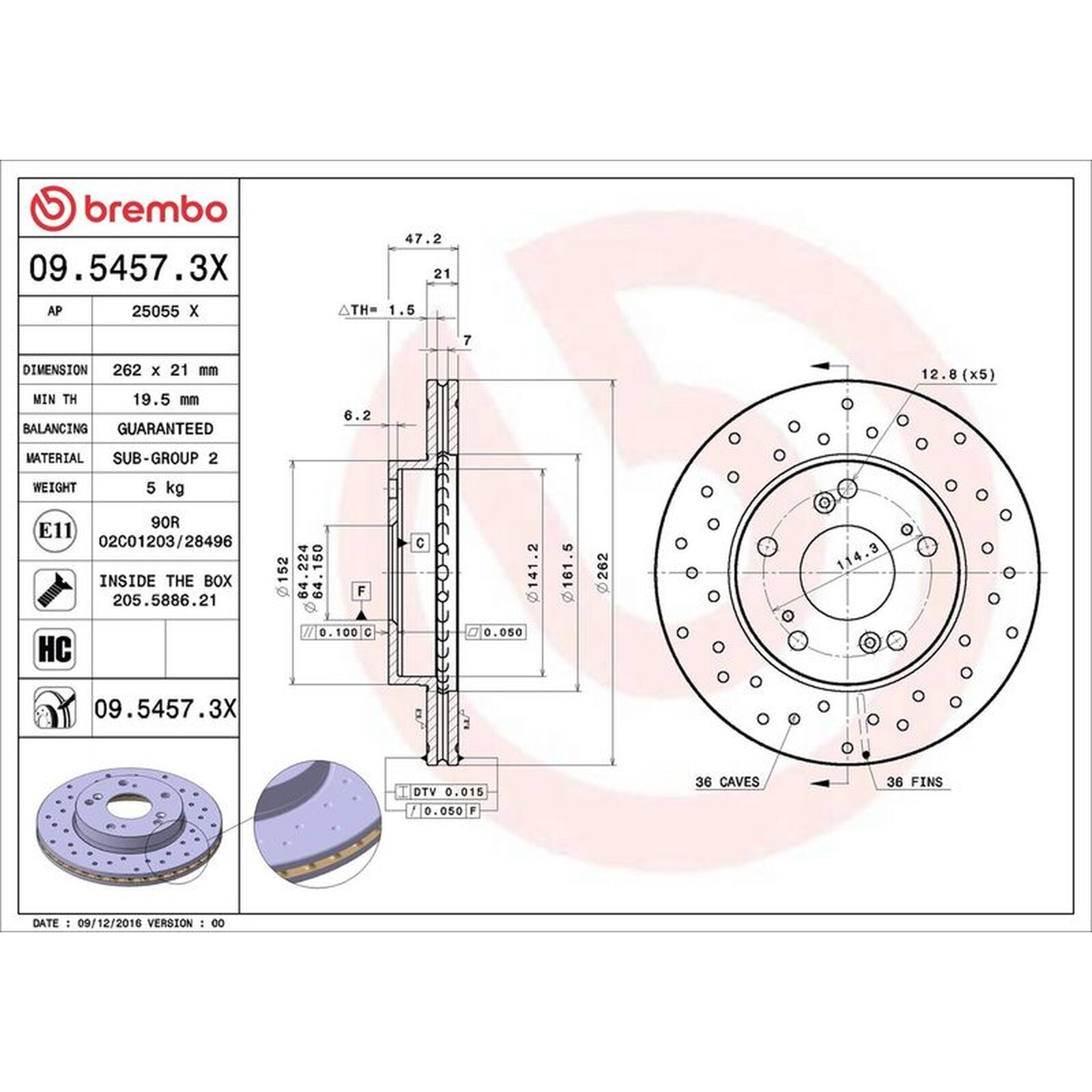 Brembo Xtra Line Vented Brake Disc Pair - Drilled - 09.5457.3X Fits Honda