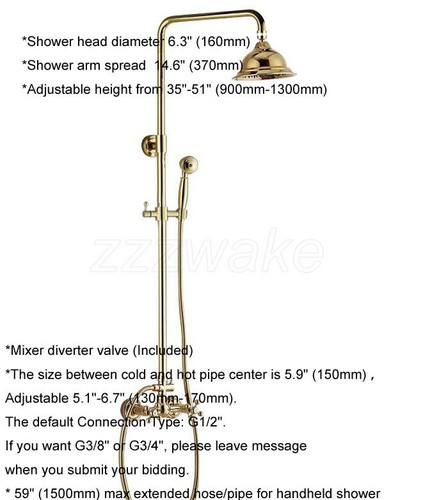 Bathroom Golden Rain Shower Set Wall Mounted Shower Faucet with Hand Sprayer - Picture 2 of 7