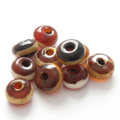 Carnelian dZi bead - Rondell shape with Line Totem --8mm (10 pcs) 203026
