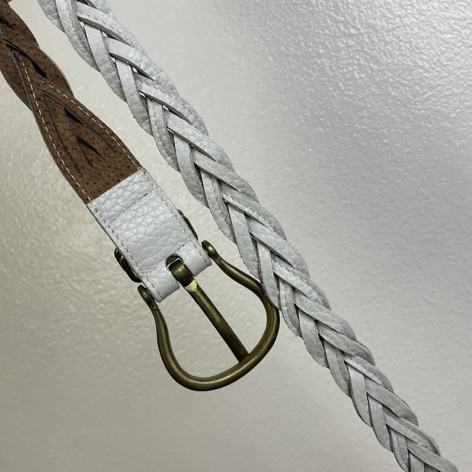 Johnny Farah Woven Leather Belt Red Womens Small Braided  USA Brass Buckle 1.25" - Image 4 of 4