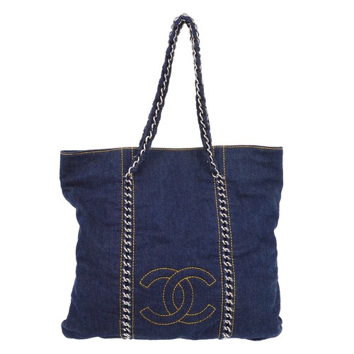 Chanel Blue Denim Luxury Line Tote Handbag 162715