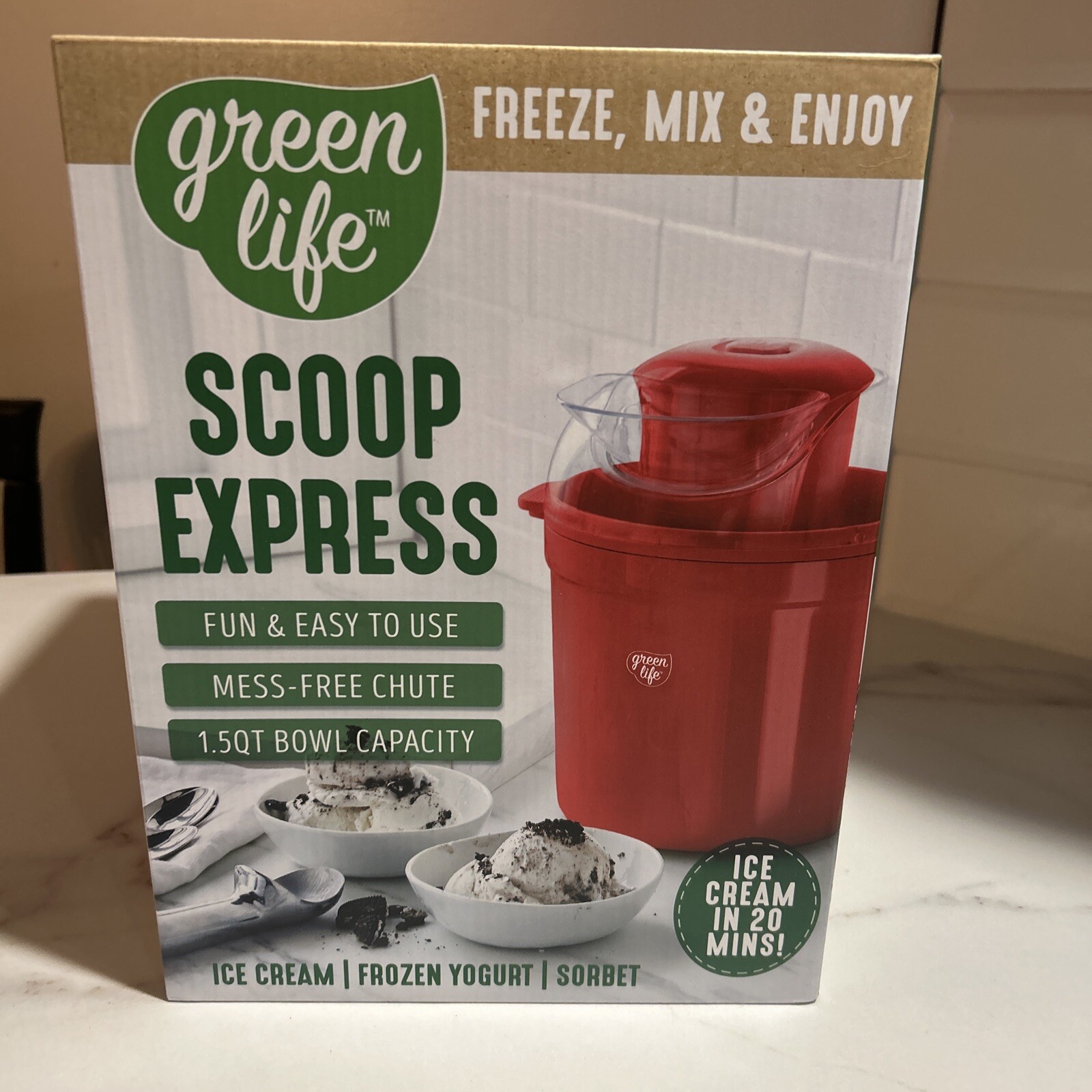 GreenLife Healthy Ceramic Nonstick 1.5QT Express Ice Cream Maker, Red