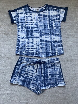 Lucky Brand Women Sleepwear Small Blue Tie Dye Pajama Set T
