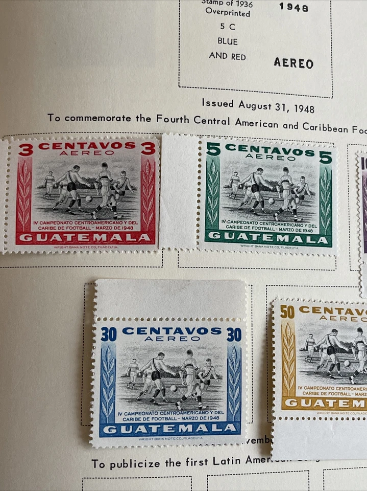 1948 5 PCs Stamps GUATEMALA, SOCCER CENTRAL AMERICAN AND CARIBBEAN Champ MH - Image 2 of 4