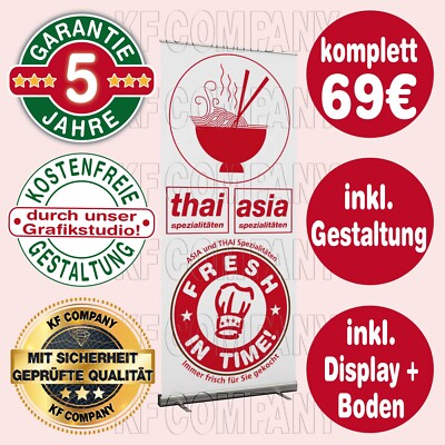 Rollup Banner 85 cm x 200 cm ''Thai & Asia'' inkl. Display, Boden, Gestaltung