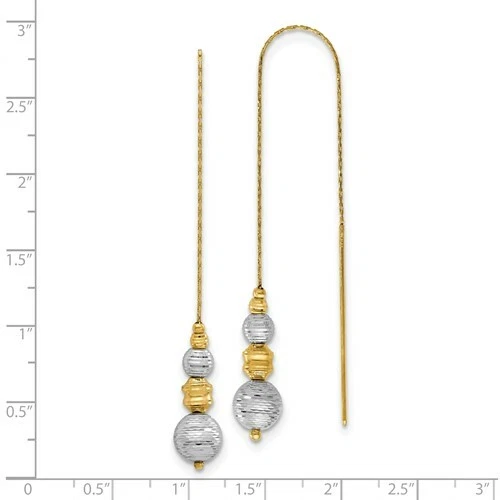 14k Yellow White Gold Dainty Chain Dangle Drop Beads fancy Threader Earrings - Image 3 of 4