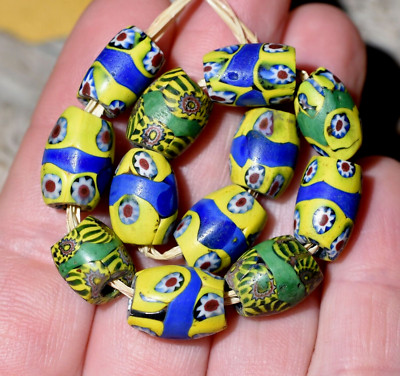 Antique Venetian Millefiori Italian Glass Murrine Cane Oval Beads, African Trade