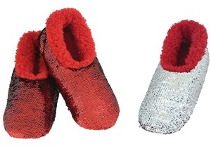 snoozies red sequin slippers