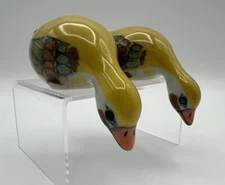 Tonala Mexican Pottery Yellow Duck Shelf Sitter Figurine Set of 2 Made in Mexico