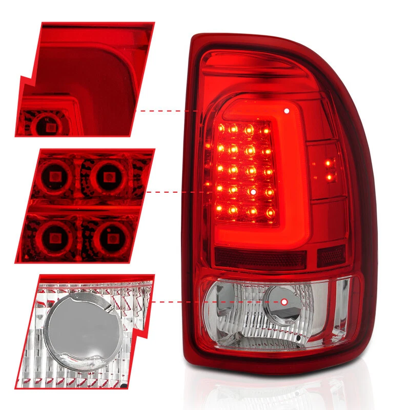 Par de luces traseras LED ANZO para Dodge Dakota 1997-2004 carcasa cromada lentes rojas Foto 3 de 4